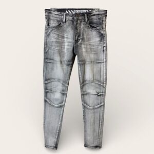 R-GSTR Mens Moto Skinny Jeans Grey Acid Wash Paneled‎ Biker Denim Size 30